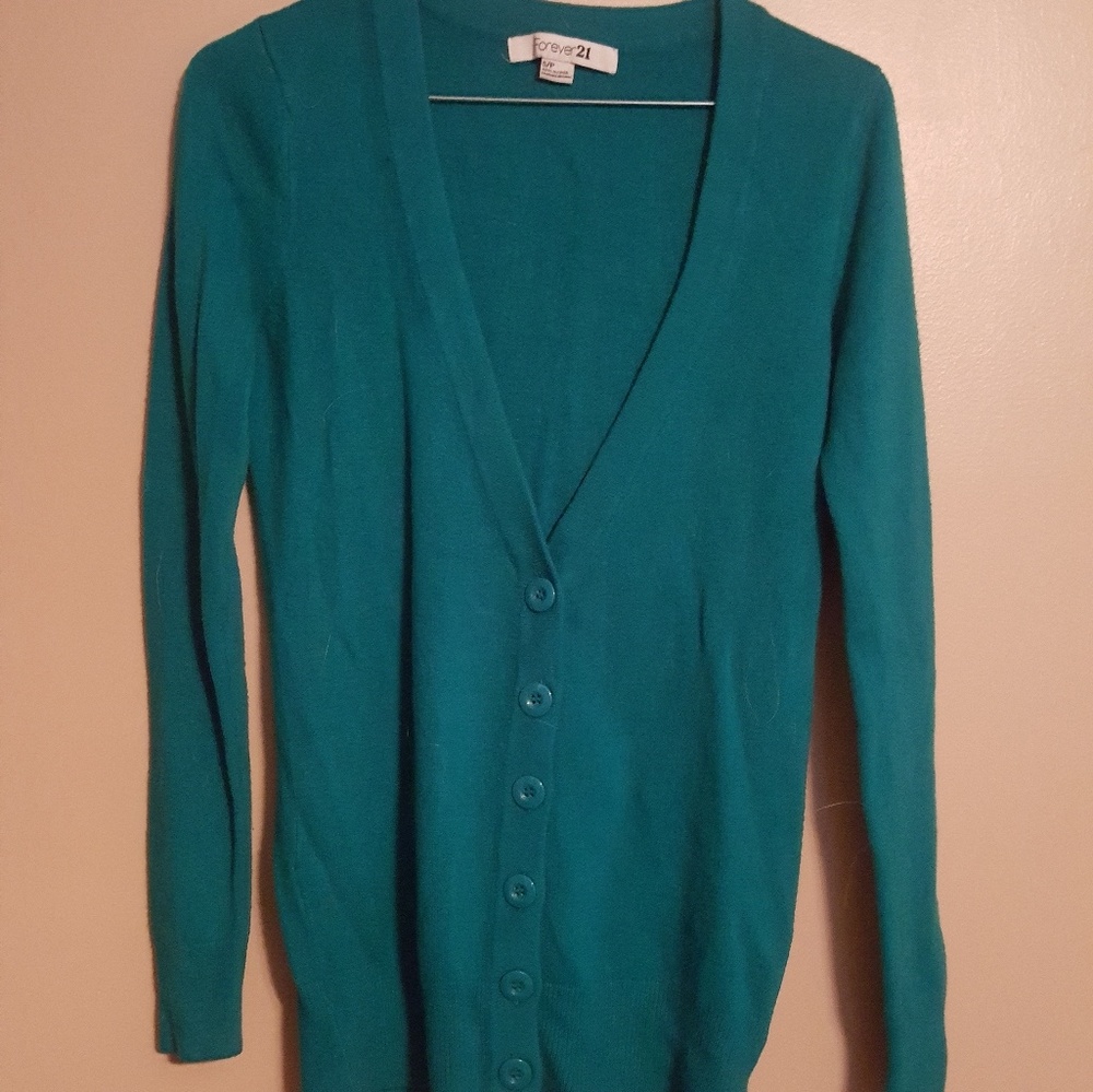 Green forever 21 button up sweater
